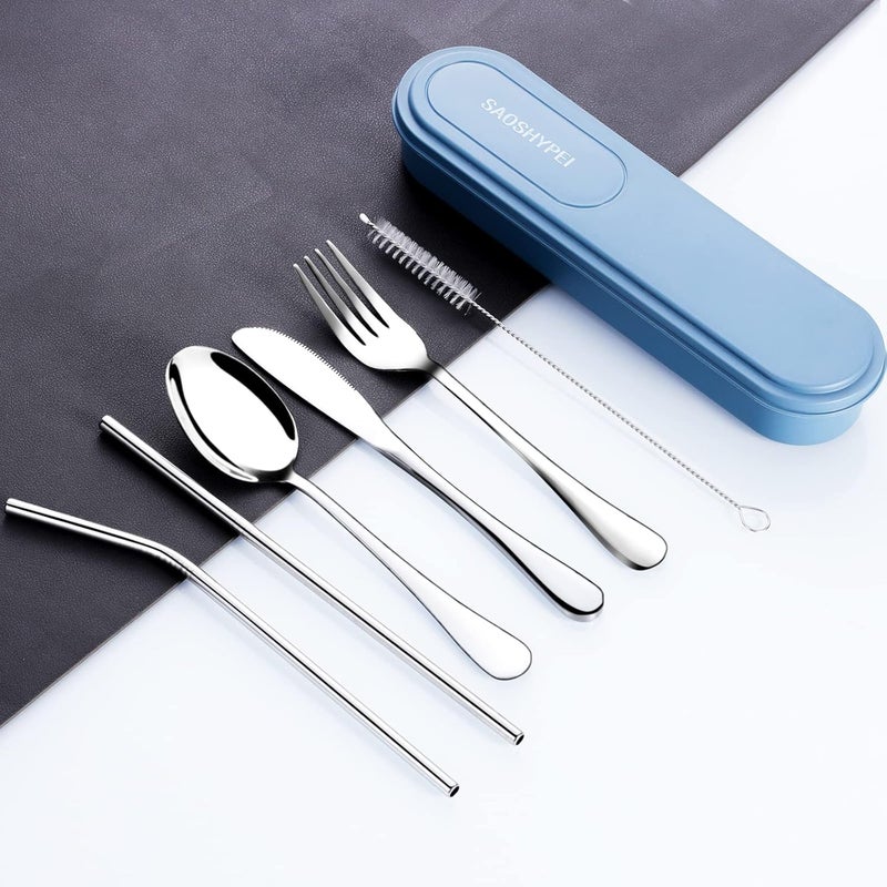SAOSHYPEI Portable Utensils Set with Case, 4pcs Stainless Steel Reusable Silverware for Lunch Camping School Picnic Workplace Travel, Lunch Box Includ Fork Spoon Knife,Easy to clean,Dishwasher Safe(Black) - Image 3